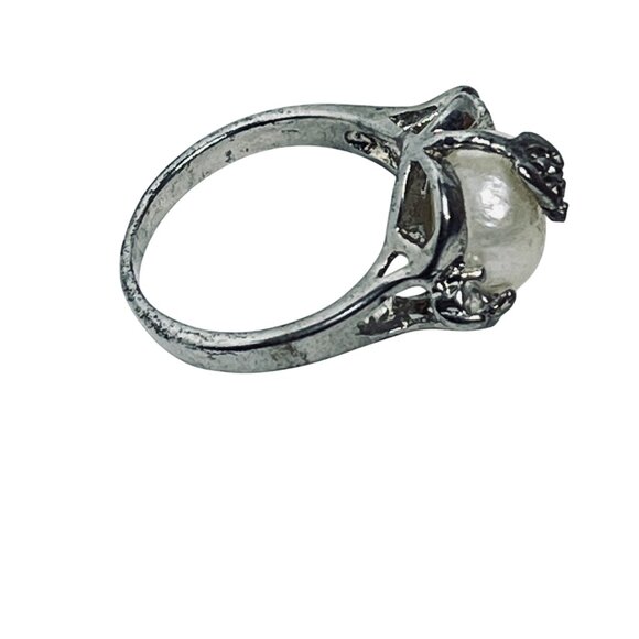 Lot Of 6 Silver Tone And Faux Pearl Statement Rings (R454) - Picture 11 of 13